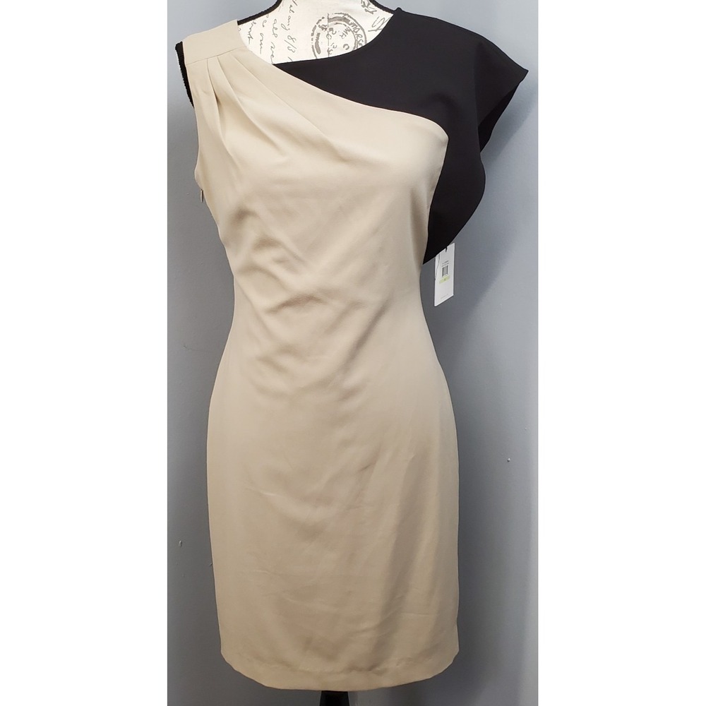 Calvin Klein Sheath Dress Womens 4 Multi Colorblock Lined Minimalist Side Zip
